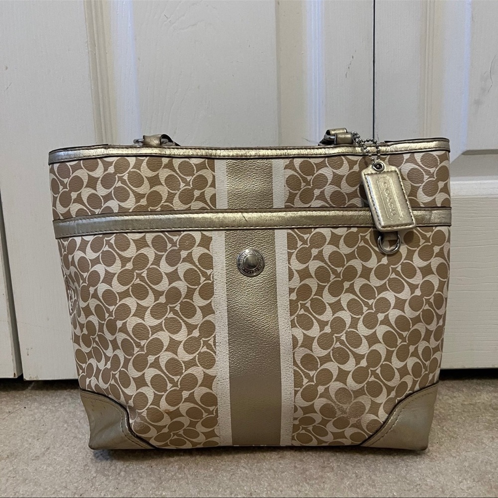 Coach Beige and Gold Signature Tote